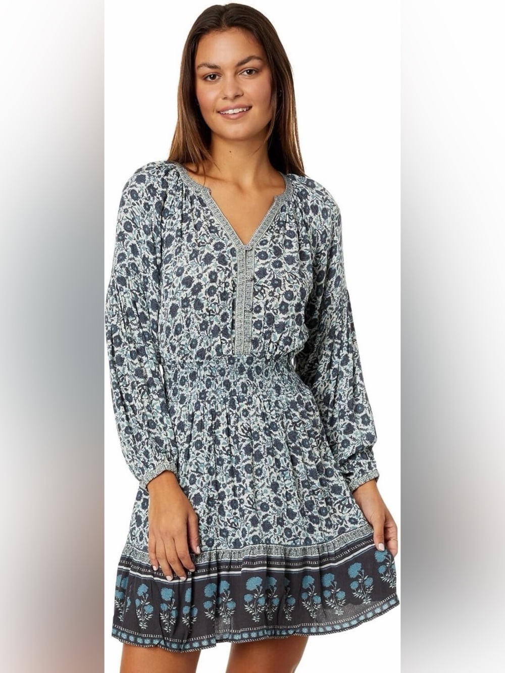 Faherty Montana Dress medium Navy Folly Floral western boho long sleeve a-line - Picture 1 of 13